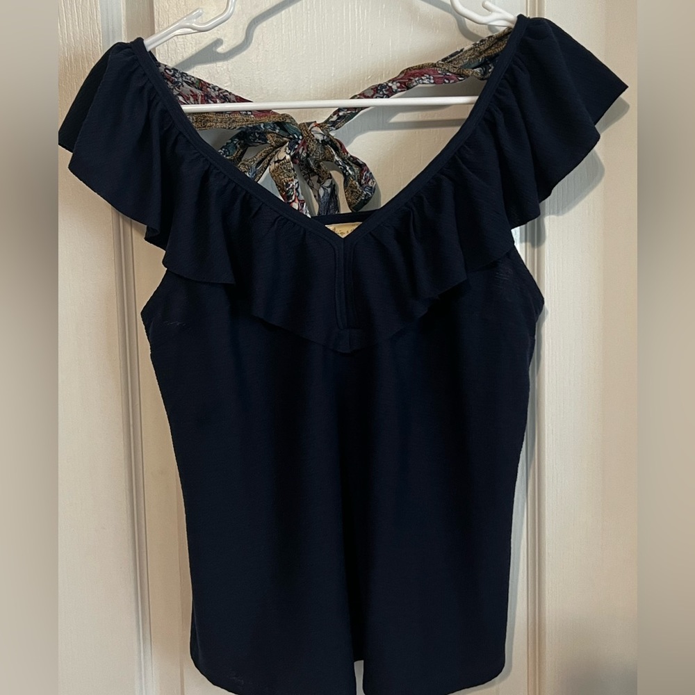 Tie back print flutter tank top Navy - Hem & Thread
